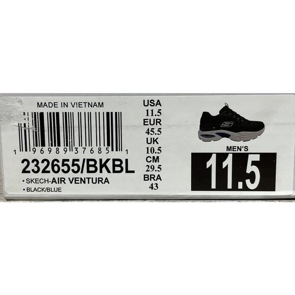 Skechers Men's Air Ventura Black Size 11.5 Comfort Slip On Sneakers Blue 232655 - Picture 6 of 7